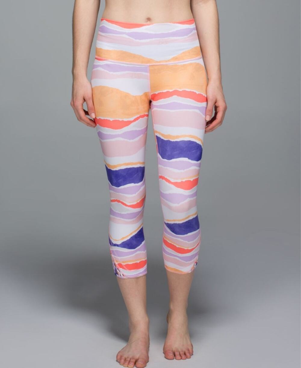 Lululemon True Self crop Bleacher stripe white iris flower high rise legging